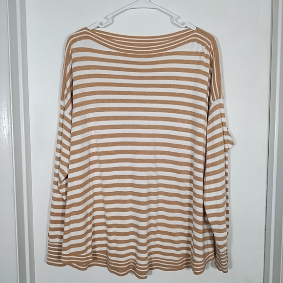 LOFT Sweaters - Loft Woman’s XL Striped Tan/Brown + White Lightweight Sweater Top Boatneck